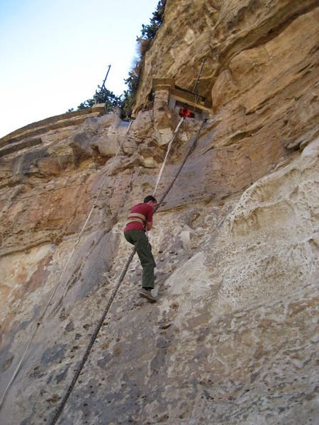 Kurt climbing up to Debre Damo 