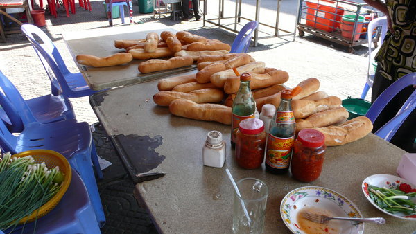 the daily staple, French baguette streetside in PP