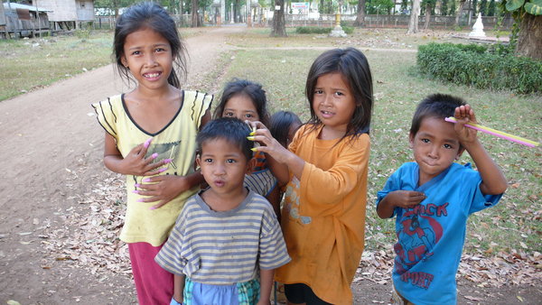 Beseiged by the local kids, Kratie
