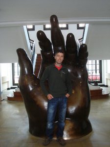 Giant hand in Bogota Botero Museum