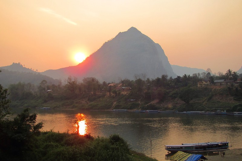 Sunset view from our bungalow balcony in Nong Khiaw