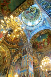 Colourful mosaics inside a church in Saint Petersburg