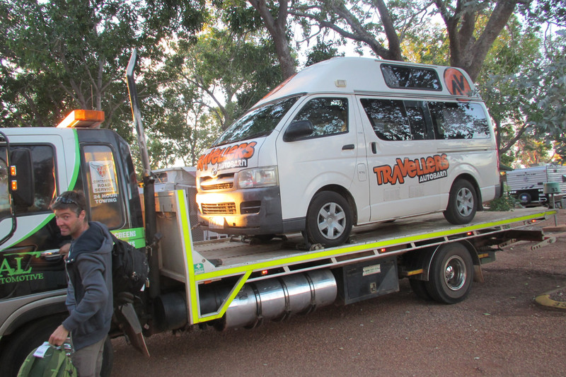 Being delivered to a campsite in Tennant Creek 