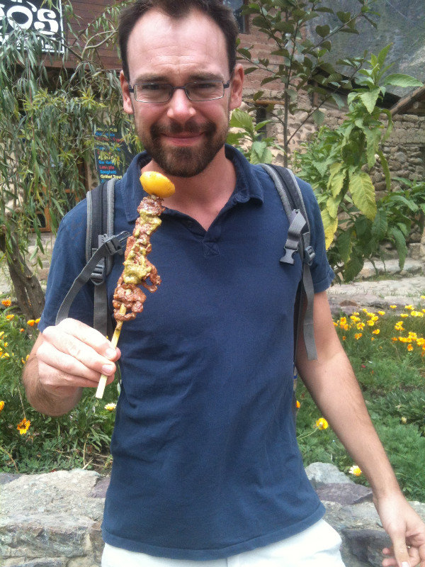 Steve with meat on stick