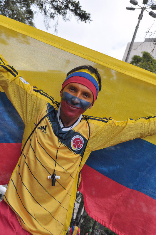 A fan celebrates in full colour after Colombia's opening game. Bogota