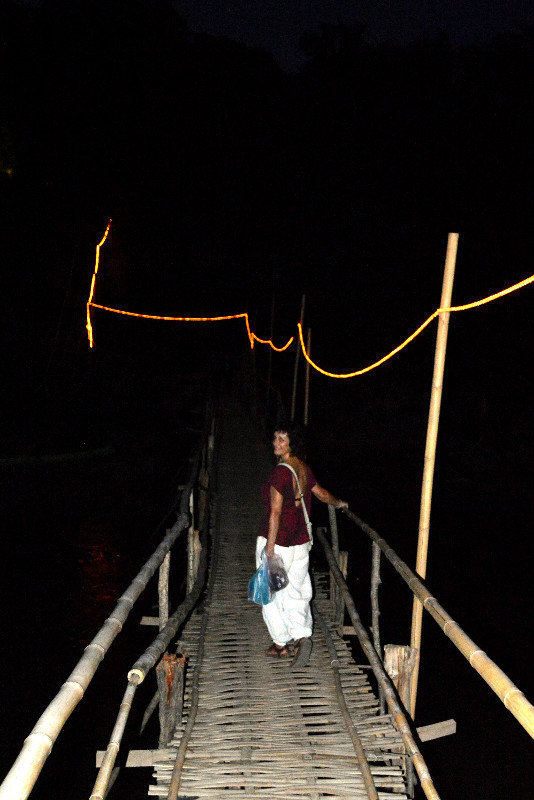 Bamboo bridge at night