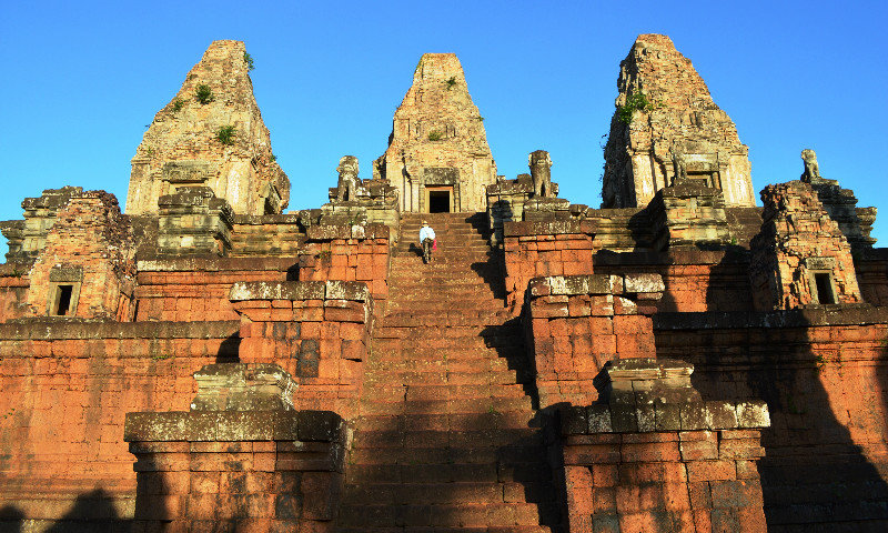 Roberta ascending the stairs of Pre Rup