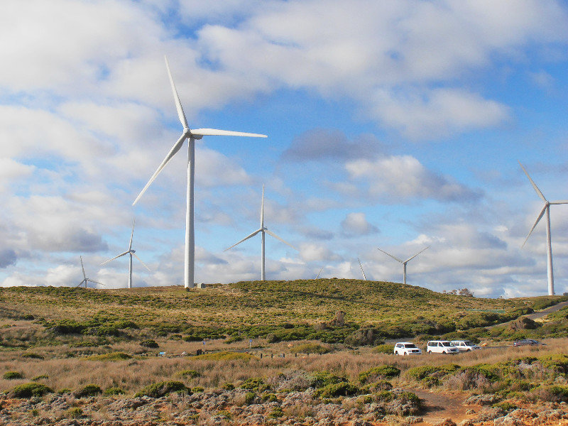 The wind farm with our car in the foreground