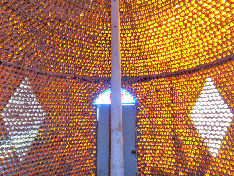 Inside the bottle house - no need for windows