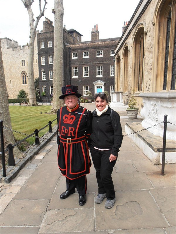 Lyn haming it up with a Beefeater
