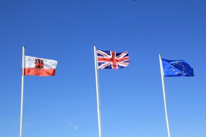 Gibraltar flag, Union Jack and the EU flag