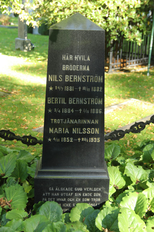 "Here lies the brothers Nils Bernström and Bertil Bernström"