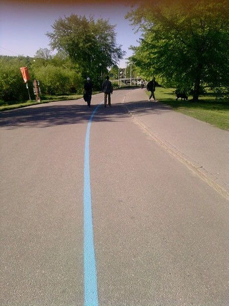 Just follow the blue line
