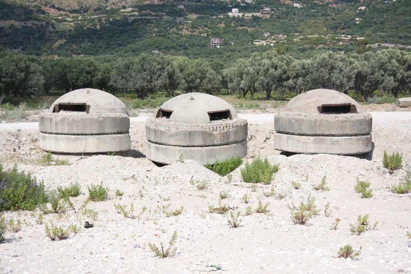 Three bunkers on a beach