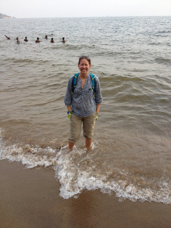 Emma standing in the water of Lake Kivu