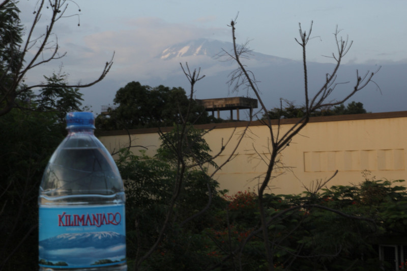Mount Kilimanjaro and a bottle of Kilimanjaro mineral water