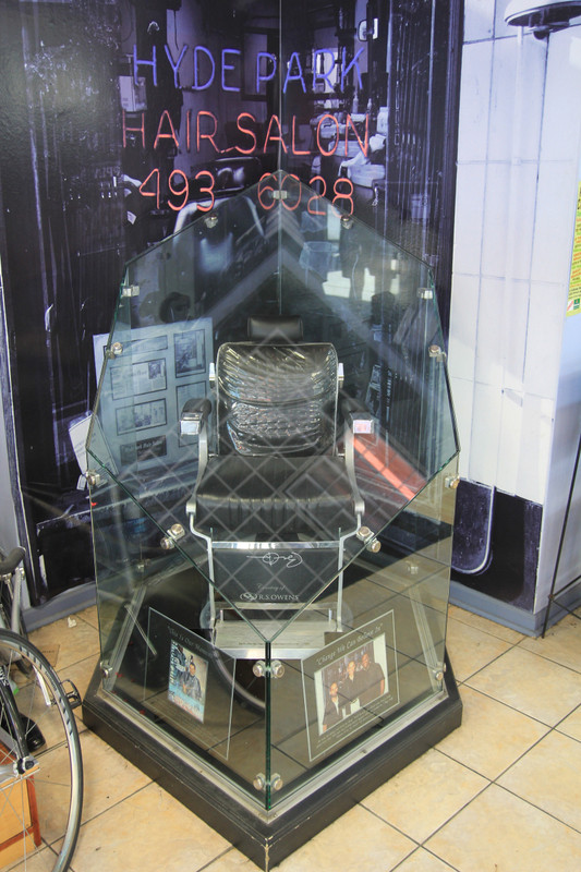 The barber chair Barack Obama used to sit in when he had his hair cut