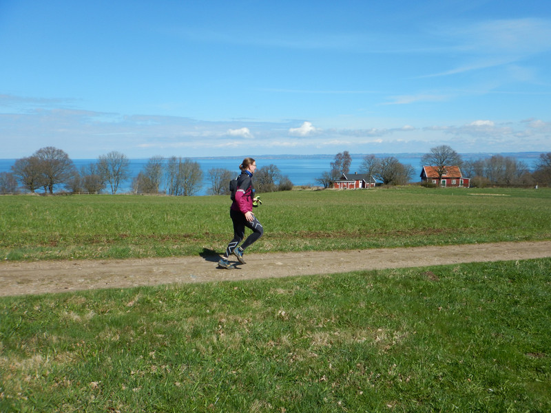 Emma running a flat section near Arild 