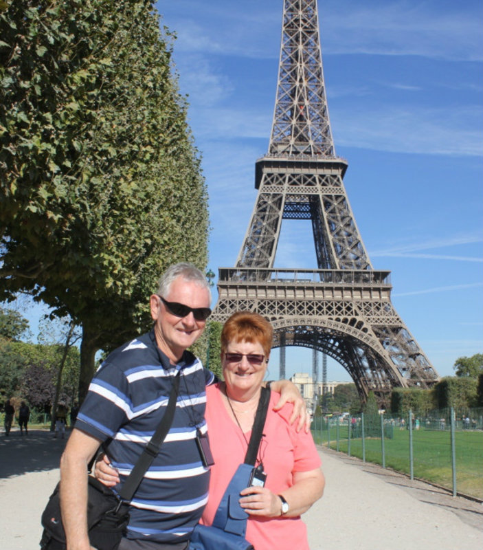 The happy couple at the Eiffel Tower