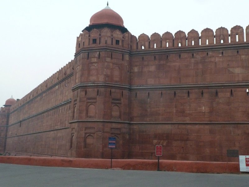 The imposing wall of the Red Fort