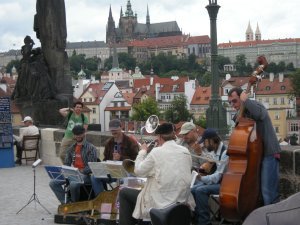 Prague- tourists on the Charles Bridge