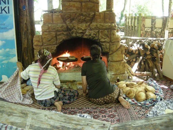 Cooking the Turkish bread for the restaurant