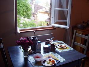 Breakfast in our cottage on the Lot