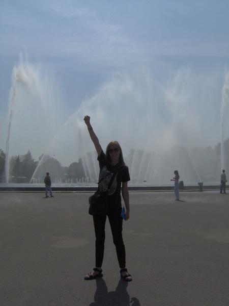 Feeling American in front of the muscial fountain at Gorky park