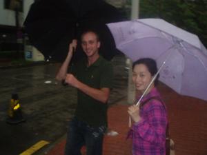 Joe and Fay in the rain