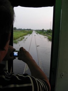 Train tracks under water