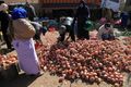 Selecting potatoes at market
