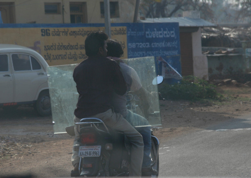 Carrying glass on a motorbike