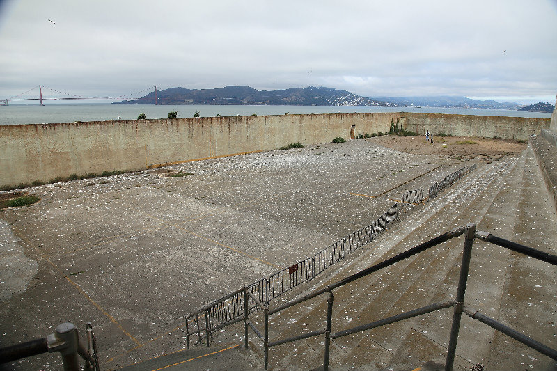 The exercise yard, Golden Gate bridge beyond