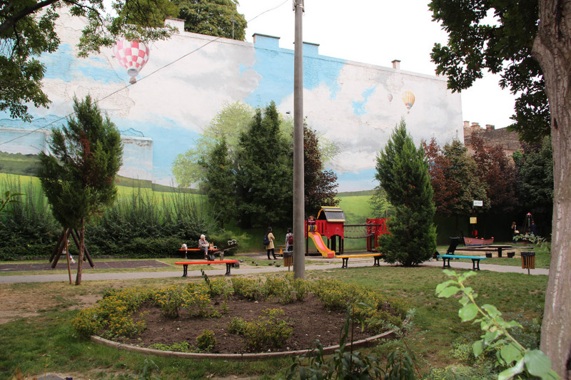 Mural behind play area