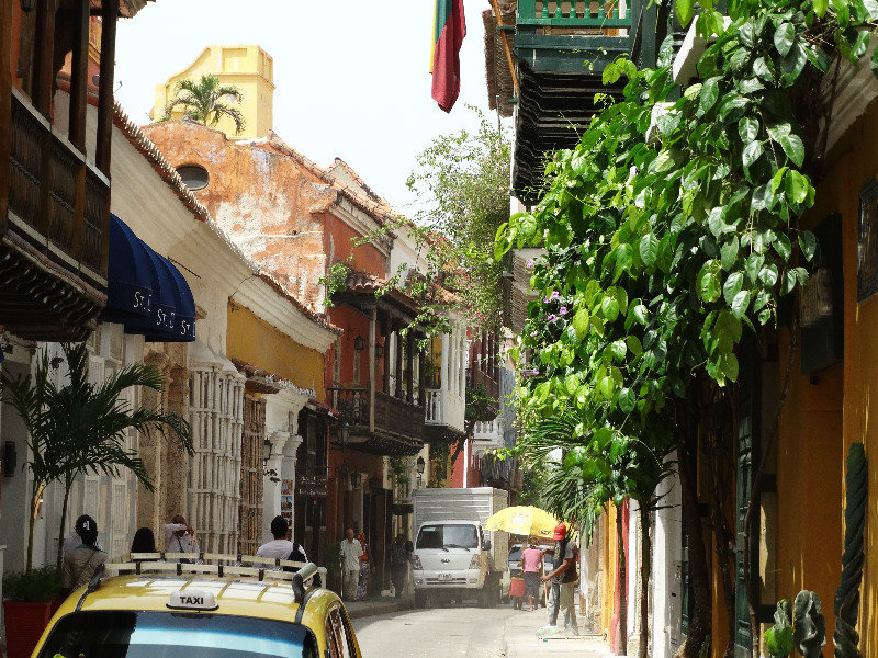 Balconies and bougainvillea, both typical of Cartagena's townhouses