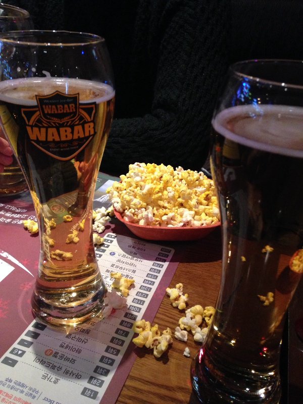 What a combo - popcorn and beer
