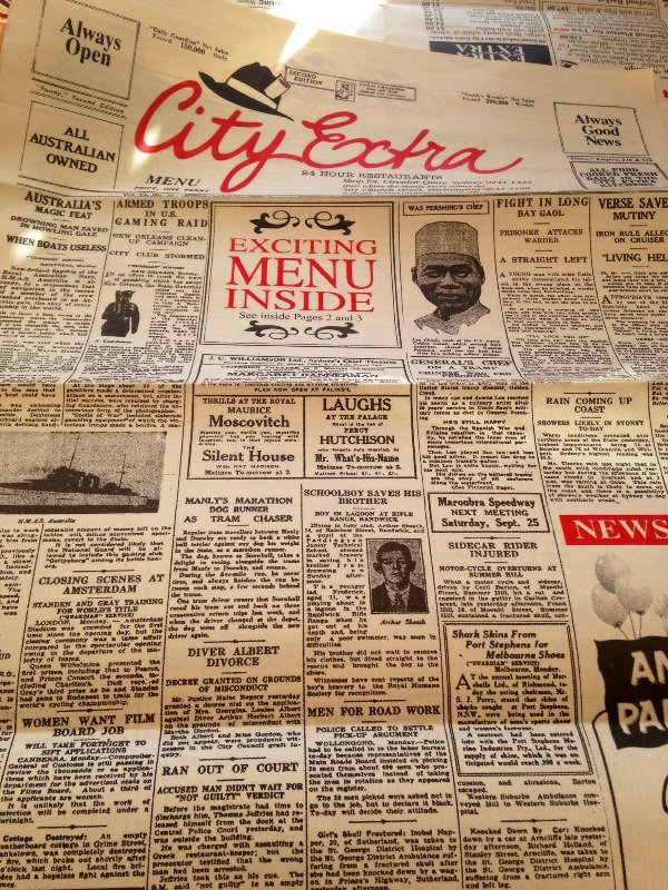 The menu on a newspaper