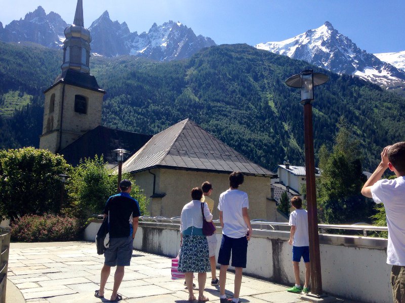 Family taking in the views of Mont Blanc at Chamonix 