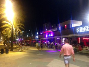 The strip of restaurants, bars and clubs at the beach
