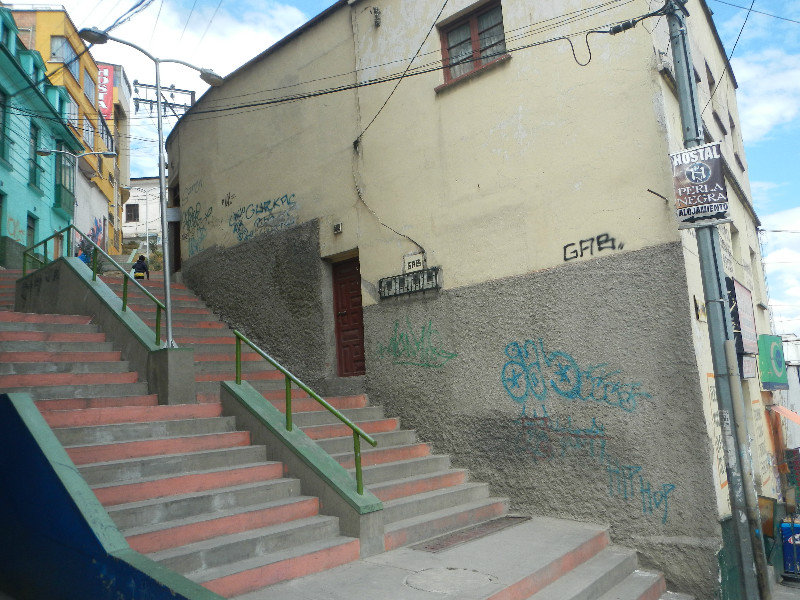 The stairs to Hostal Perla Negra