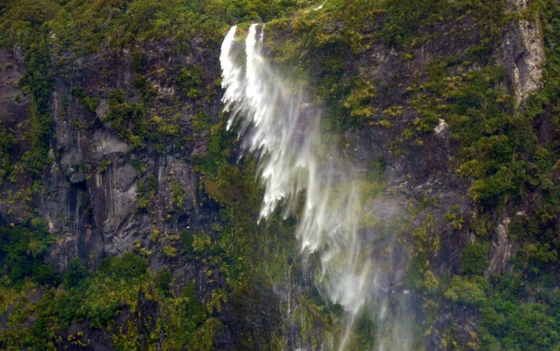 Water fall with wind blowing water sideways