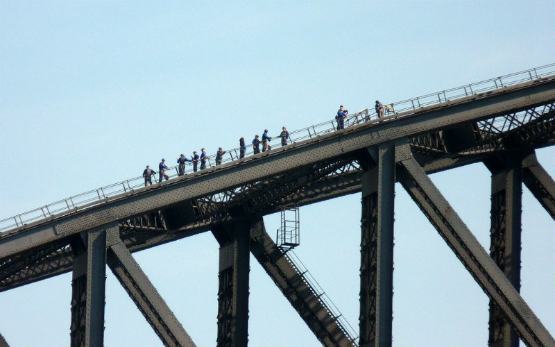 People on Bridge Climb over Harbor