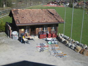 John gets all the skis ready for the next trip,,,