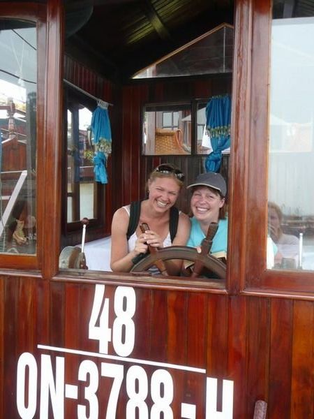 Cassandra and I "steer" the boat!