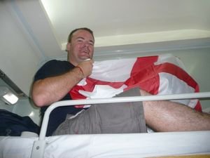 Jeff the Scotsman agrees to use the England flag to sleep on!