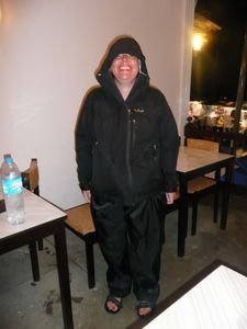 Kym said I looked like a homeless man in my full wet-gear!