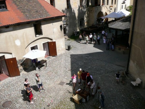 Looking back down into the courtyard