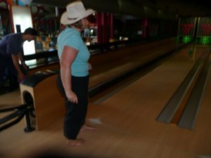 Bex about to bowl a strike