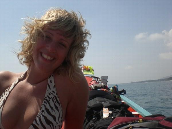 me looking very wind swept. the long boats are really really fast!