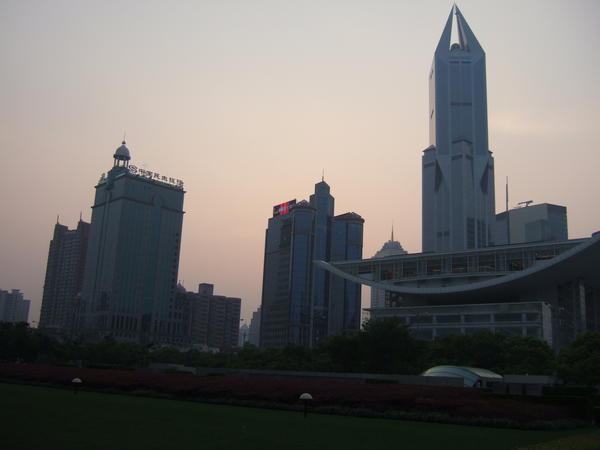 Shanghai skyline from the Peoples Square in the evening